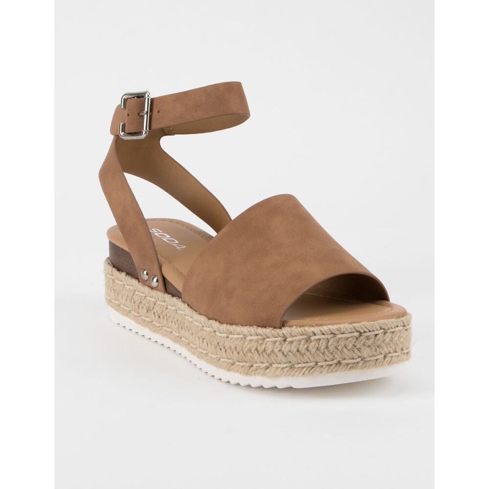 SODA Topic Sandals Womens 7.5 Brown Nubuck Espadrille Buckle Strappy NEW